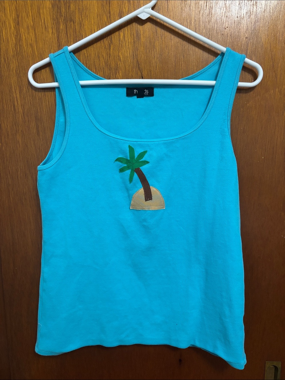 Turquoise Tank Top with Palm Tree Embroiderye